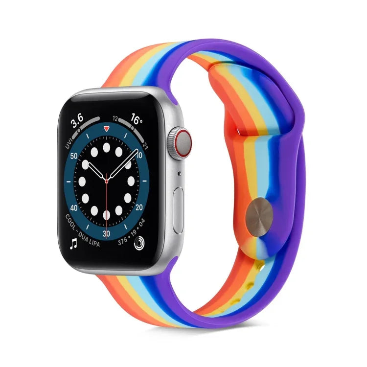 무지개 실리콘 스트랩 시계 밴드, Apple Watch 시리즈 7 45mm / 6 & SE & 5 & 4 44mm / 3 & 2 & 1 42mm용, 7 41mm / 6 & SE & 5 & 4 40mm / 3 & 2 & 1 38mm용
