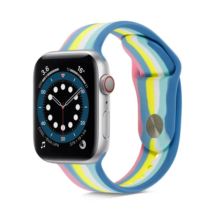 Rainbow Silicone Strap Watchband For Apple Watch Series, 7 45mm / 6 & SE & 5 & 4 44mm / 3 & 2 & 1 42mm, 7 41mm / 6 & SE & 5 & 4 40mm / 3 & 2 & 1 38mm