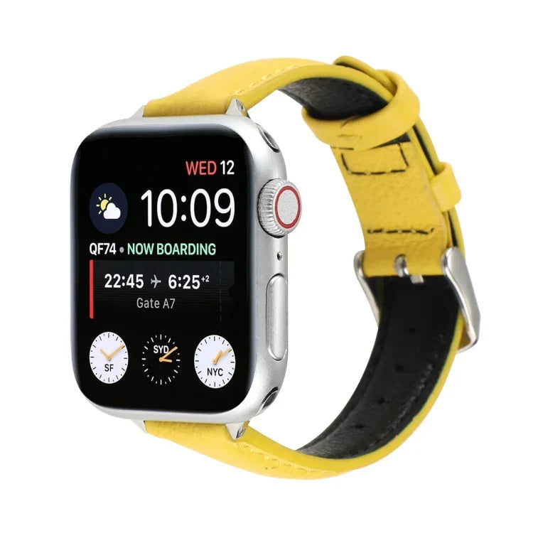 14mm 슬림 천연 가죽 스트랩 시계 밴드, Apple Watch 시리즈 7 45mm / 6 & SE & 5 & 4 44mm / 3 & 2 & 1 42mm용, 7 41mm / 6 & SE & 5 & 4 40mm / 3 & 2 & 1 38mm용