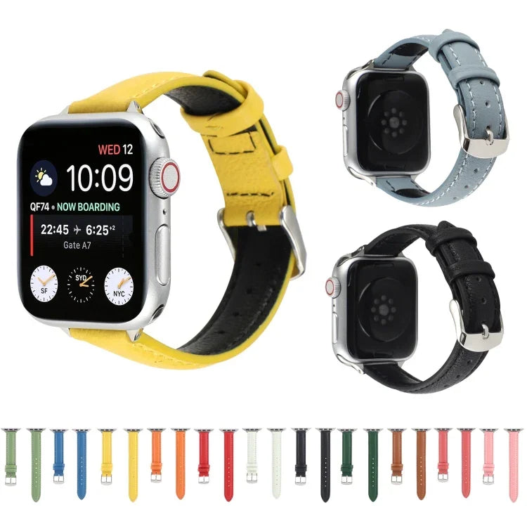 14mm 슬림 천연 가죽 스트랩 시계 밴드, Apple Watch 시리즈 7 45mm / 6 & SE & 5 & 4 44mm / 3 & 2 & 1 42mm용, 7 41mm / 6 & SE & 5 & 4 40mm / 3 & 2 & 1 38mm용