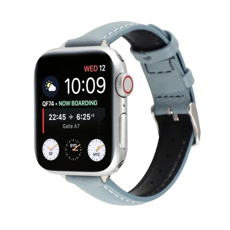 14mm 슬림 천연 가죽 스트랩 시계 밴드, Apple Watch 시리즈 7 45mm / 6 & SE & 5 & 4 44mm / 3 & 2 & 1 42mm용, 7 41mm / 6 & SE & 5 & 4 40mm / 3 & 2 & 1 38mm용