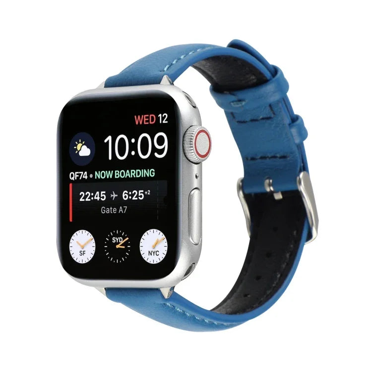 14mm 슬림 천연 가죽 스트랩 시계 밴드, Apple Watch 시리즈 7 45mm / 6 & SE & 5 & 4 44mm / 3 & 2 & 1 42mm용, 7 41mm / 6 & SE & 5 & 4 40mm / 3 & 2 & 1 38mm용