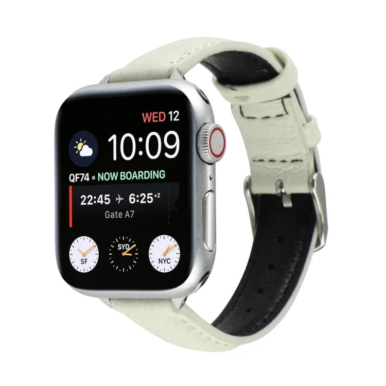 14mm 슬림 천연 가죽 스트랩 시계 밴드, Apple Watch 시리즈 7 45mm / 6 & SE & 5 & 4 44mm / 3 & 2 & 1 42mm용, 7 41mm / 6 & SE & 5 & 4 40mm / 3 & 2 & 1 38mm용