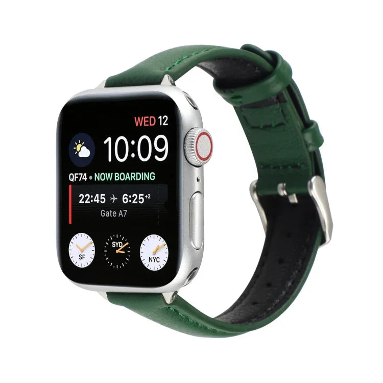 14mm 슬림 천연 가죽 스트랩 시계 밴드, Apple Watch 시리즈 7 45mm / 6 & SE & 5 & 4 44mm / 3 & 2 & 1 42mm용, 7 41mm / 6 & SE & 5 & 4 40mm / 3 & 2 & 1 38mm용