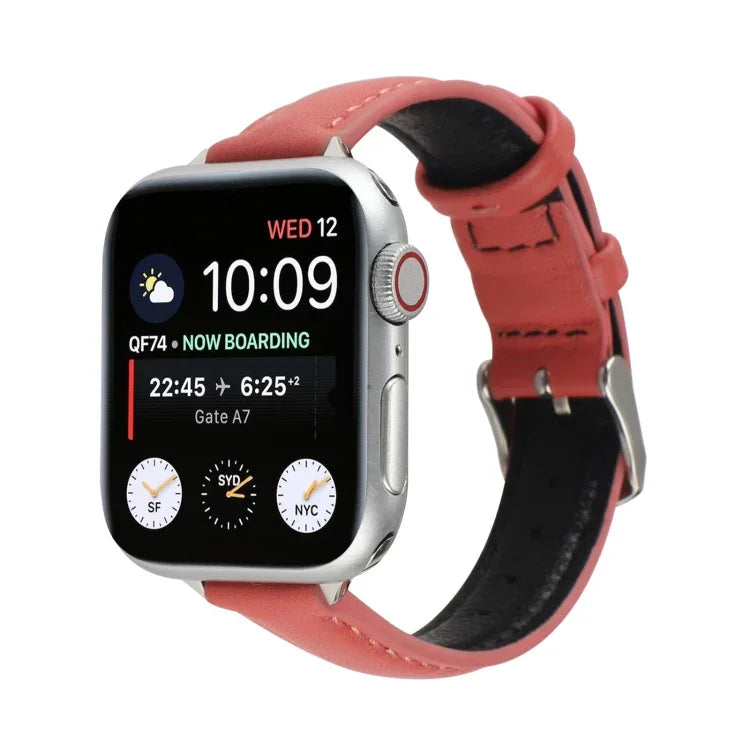 14mm 슬림 천연 가죽 스트랩 시계 밴드, Apple Watch 시리즈 7 45mm / 6 & SE & 5 & 4 44mm / 3 & 2 & 1 42mm용, 7 41mm / 6 & SE & 5 & 4 40mm / 3 & 2 & 1 38mm용