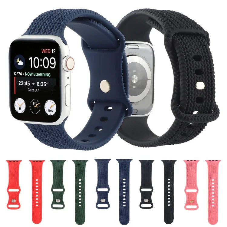 짜임무늬 8자 버클 실리콘 스트랩 시계 밴드, Apple Watch 시리즈 7 45mm / 6 & SE & 5 & 4 44mm / 3 & 2 & 1 42mm용, 7 41mm / 6 & SE & 5 & 4 40mm / 3 & 2 & 1 38mm용