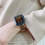 더블 스터드 버클 천연 가죽 스트랩 시계줄, 애플 워치 시리즈용, 7 45mm / 6 & SE & 5 & 4 44mm / 3 & 2 & 1 42mm, 7 41mm / 6 & SE & 5 & 4 40mm / 3 & 2 & 1 38mm