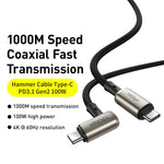 Baseus CATPN-01 100W 5A PD3.1 Gen2 USB-C / Type-C에서 USB-C / Type-C HD 동기화 코액셜 해머 케이블, 케이블 길이: 1.5m