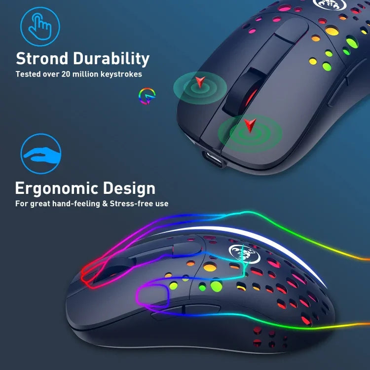 HXSJ T100 10000 DPI RGB 매크로 정의 유선 무선 듀얼 모드 마우스