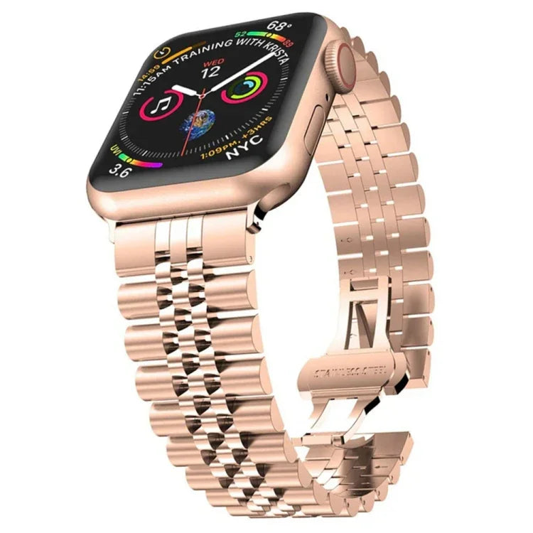 Five Beads Stainless Steel Replacement Watchbands For Apple Watch Series, 7 45mm / 6 & SE & 5 & 4 44mm / 3 & 2 & 1 42mm, 7 41mm / 6 & SE & 5 & 4 40mm / 3 & 2 & 1 38mm