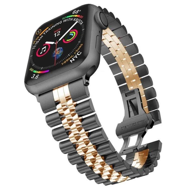 Five Beads Stainless Steel Replacement Watchbands For Apple Watch Series, 7 45mm / 6 & SE & 5 & 4 44mm / 3 & 2 & 1 42mm, 7 41mm / 6 & SE & 5 & 4 40mm / 3 & 2 & 1 38mm