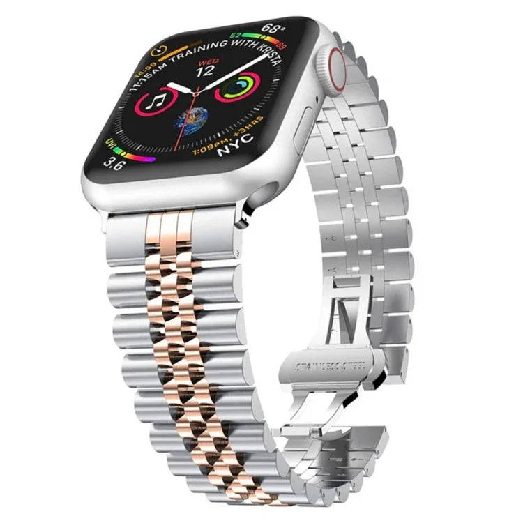Five Beads Stainless Steel Replacement Watchbands For Apple Watch Series, 7 45mm / 6 & SE & 5 & 4 44mm / 3 & 2 & 1 42mm, 7 41mm / 6 & SE & 5 & 4 40mm / 3 & 2 & 1 38mm