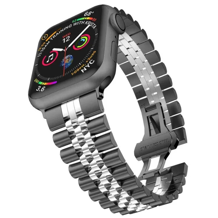 Five Beads Stainless Steel Replacement Watchbands For Apple Watch Series, 7 45mm / 6 & SE & 5 & 4 44mm / 3 & 2 & 1 42mm, 7 41mm / 6 & SE & 5 & 4 40mm / 3 & 2 & 1 38mm