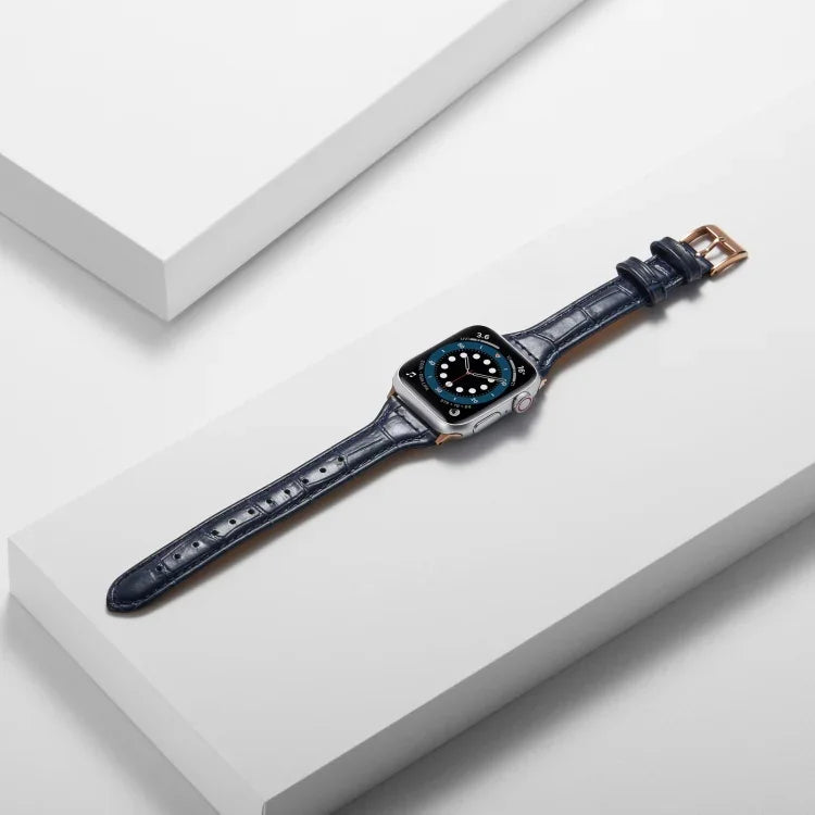 Crocodile texture leather replacement strap watchband for Apple Watch, compatible with Series 7 41mm and other models.