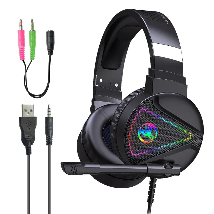 HXSJ F16 3.5mm + USB 포트 RGB 라이트 스테레오 게이밍 헤드셋 마이크 포함