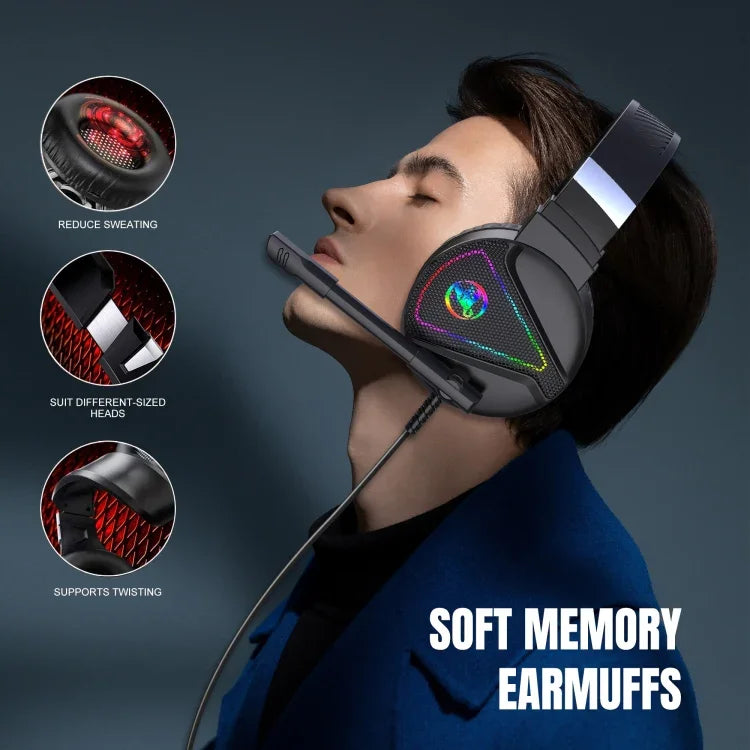 HXSJ F16 3.5mm + USB 포트 RGB 라이트 스테레오 게이밍 헤드셋 마이크 포함