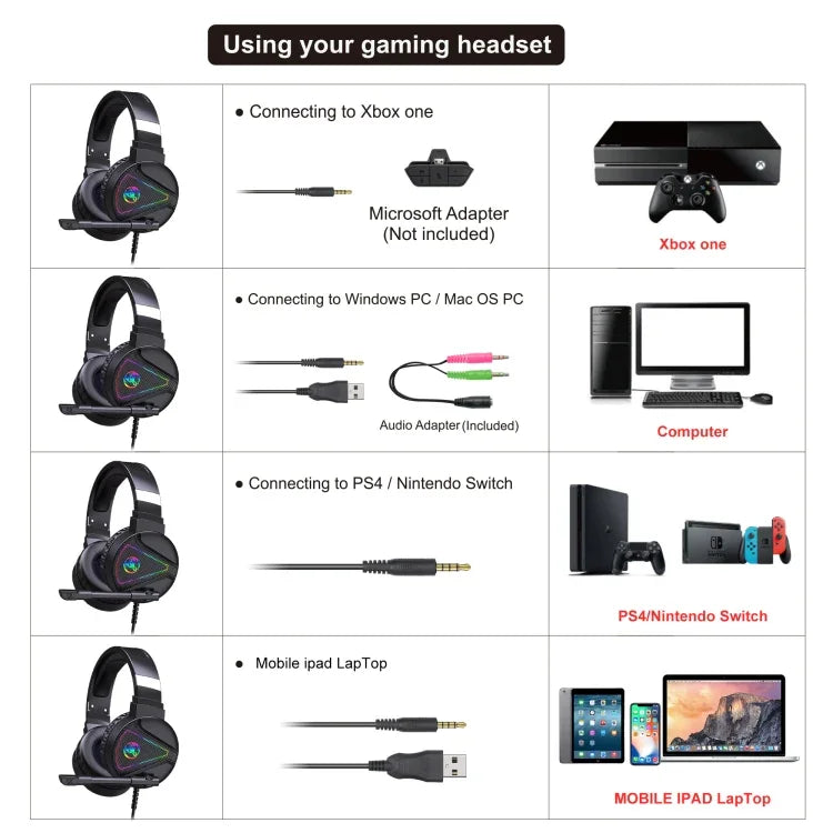 HXSJ F16 3.5mm + USB 포트 RGB 라이트 스테레오 게이밍 헤드셋 마이크 포함