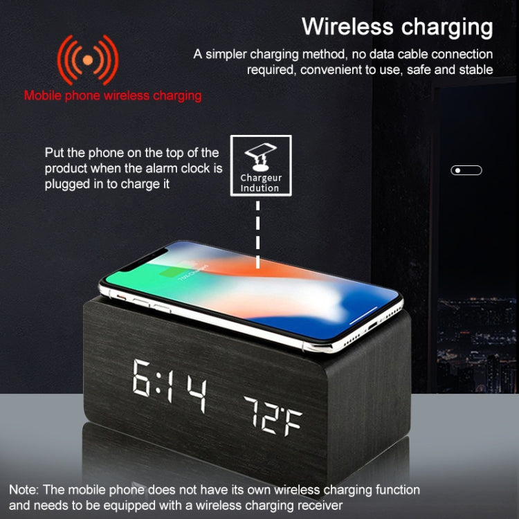 KD8801 5W 나무 소재 창의적 무선 충전기 LED 거울 디지털 표시 서브 알람 시계, 일반 스타일