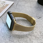 Small Waist Steel Replacement Strap Watchband for Apple Watch in gold, compatible with various Apple Watch models.