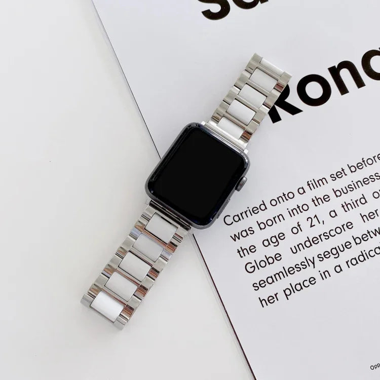 22mm 폭 세 알갱이 세라믹 스틸 교체용 스트랩 시계줄, Apple Watch 시리즈 7 41mm / 6 & SE & 5 & 4 40mm / 3 & 2 & 1 38mm용, 7 45mm / 6 & SE & 5 & 4 44mm / 3 & 2 & 1 42mm용