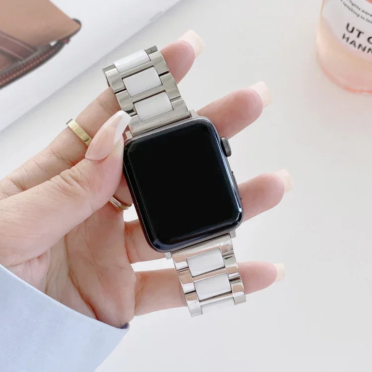 22mm 폭 세 알갱이 세라믹 스틸 교체용 스트랩 시계줄, Apple Watch 시리즈 7 41mm / 6 & SE & 5 & 4 40mm / 3 & 2 & 1 38mm용, 7 45mm / 6 & SE & 5 & 4 44mm / 3 & 2 & 1 42mm용