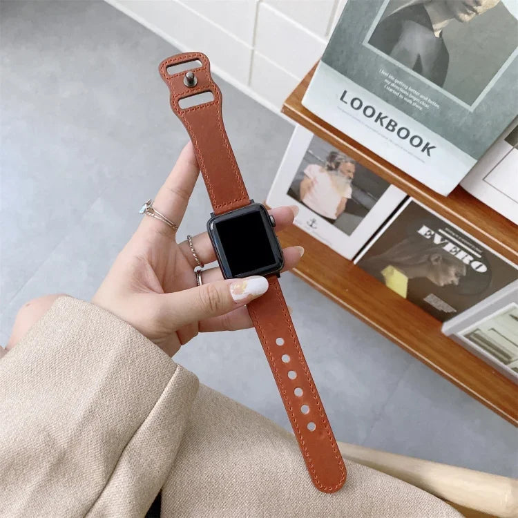 8자형 버클 복고풍 가죽 교체 스트랩 시계줄, Apple Watch 시리즈용, 7 41mm / 6 & SE & 5 & 4 40mm / 3 & 2 & 1 38mm, 7 45mm / 6 & SE & 5 & 4 44mm / 3 & 2 & 1 42mm