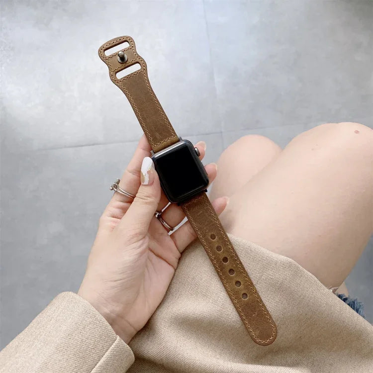 8자형 버클 복고풍 가죽 교체 스트랩 시계줄, Apple Watch 시리즈용, 7 41mm / 6 & SE & 5 & 4 40mm / 3 & 2 & 1 38mm, 7 45mm / 6 & SE & 5 & 4 44mm / 3 & 2 & 1 42mm