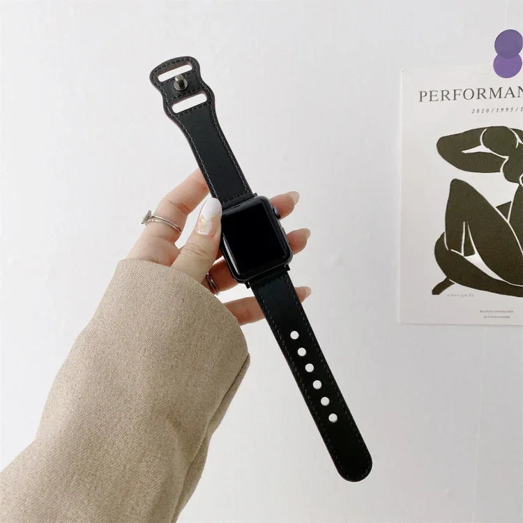 8자형 버클 복고풍 가죽 교체 스트랩 시계줄, Apple Watch 시리즈용, 7 41mm / 6 & SE & 5 & 4 40mm / 3 & 2 & 1 38mm, 7 45mm / 6 & SE & 5 & 4 44mm / 3 & 2 & 1 42mm