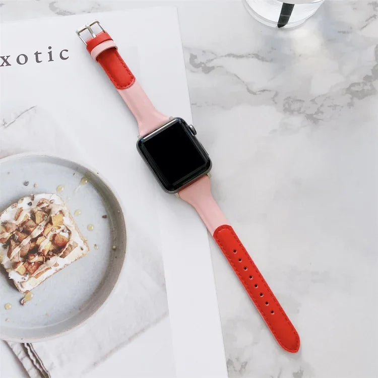 작은 손목용 색상 매칭 가죽 교체 스트랩 시계줄, Apple Watch 시리즈용, 7 41mm / 6 & SE & 5 & 4 40mm / 3 & 2 & 1 38mm, 7 45mm / 6 & SE & 5 & 4 44mm / 3 & 2 & 1 42mm
