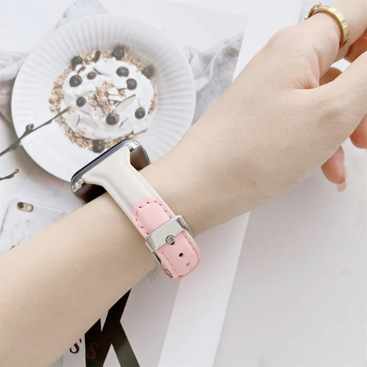 작은 손목용 색상 매칭 가죽 교체 스트랩 시계줄, Apple Watch 시리즈용, 7 41mm / 6 & SE & 5 & 4 40mm / 3 & 2 & 1 38mm, 7 45mm / 6 & SE & 5 & 4 44mm / 3 & 2 & 1 42mm