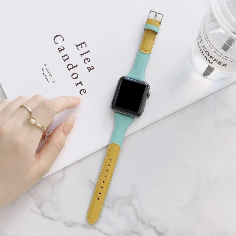 작은 손목용 색상 매칭 가죽 교체 스트랩 시계줄, Apple Watch 시리즈용, 7 41mm / 6 & SE & 5 & 4 40mm / 3 & 2 & 1 38mm, 7 45mm / 6 & SE & 5 & 4 44mm / 3 & 2 & 1 42mm