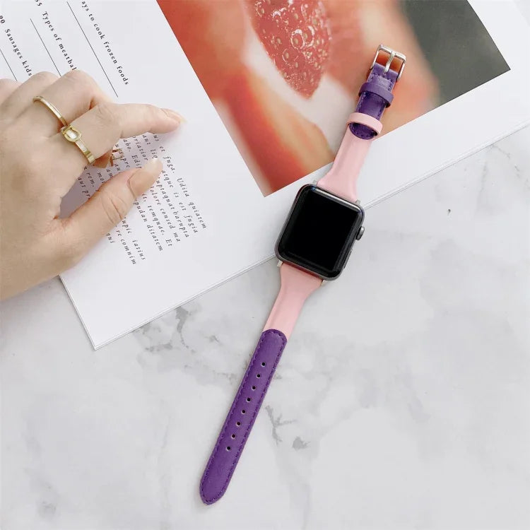 작은 손목용 색상 매칭 가죽 교체 스트랩 시계줄, Apple Watch 시리즈용, 7 41mm / 6 & SE & 5 & 4 40mm / 3 & 2 & 1 38mm, 7 45mm / 6 & SE & 5 & 4 44mm / 3 & 2 & 1 42mm