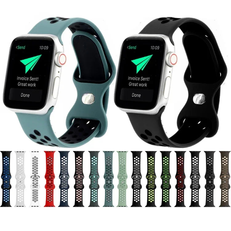 버터플라이 버클 투톤 액체 실리콘 교체 시계줄, Apple Watch 시리즈용, 7 41mm / 6 & SE & 5 & 4 40mm / 3 & 2 & 1 38mm, 7 45mm / 6 & SE & 5 & 4 44mm / 3 & 2 & 1 42mm