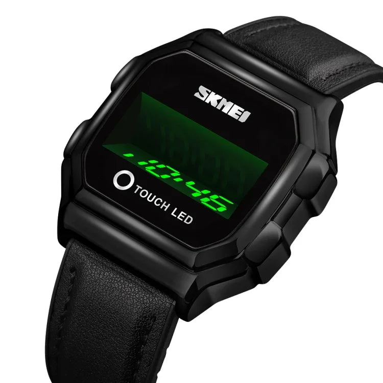 SKMEI 1650 가죽 스트랩 버전 LED 디지털 디스플레이 전자 시계 터치 야광 버튼, 가죽 스트랩 버전