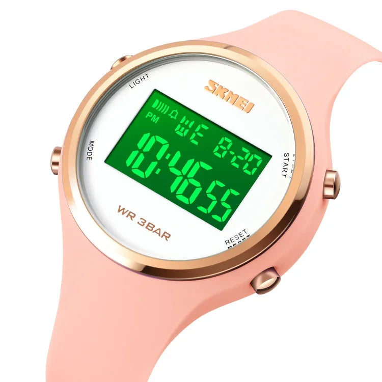 SKMEI 1720 원형 다이얼 LED 디지털 디스플레이 야광 실리콘 스트랩 전자 시계