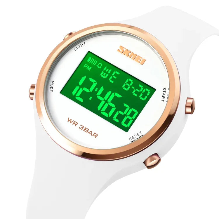 SKMEI 1720 원형 다이얼 LED 디지털 디스플레이 야광 실리콘 스트랩 전자 시계