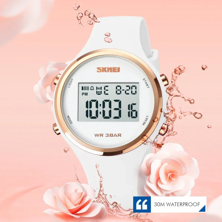 SKMEI 1720 원형 다이얼 LED 디지털 디스플레이 야광 실리콘 스트랩 전자 시계