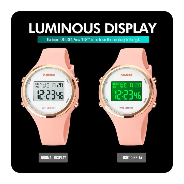 SKMEI 1720 원형 다이얼 LED 디지털 디스플레이 야광 실리콘 스트랩 전자 시계