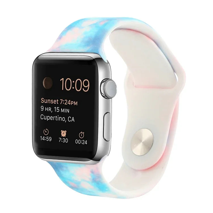 실리콘 페인팅 패턴 교체 시계줄, Apple Watch 시리즈 7 41mm / 6 & SE & 5 & 4 40mm / 3 & 2 & 1 38mm, 7 45mm / 6 & SE & 5 & 4 44mm / 3 & 2 & 1 42mm용