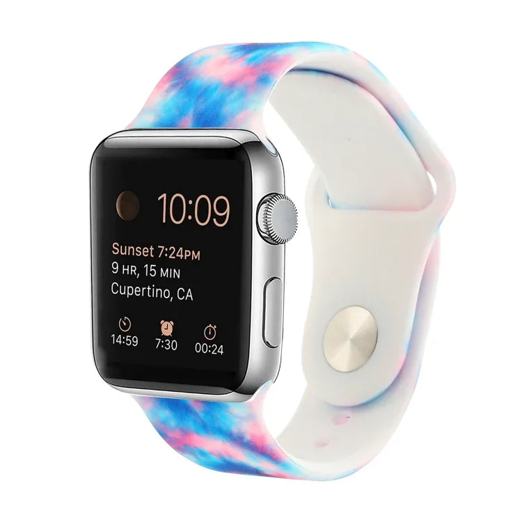 실리콘 페인팅 패턴 교체 시계줄, Apple Watch 시리즈 7 41mm / 6 & SE & 5 & 4 40mm / 3 & 2 & 1 38mm, 7 45mm / 6 & SE & 5 & 4 44mm / 3 & 2 & 1 42mm용