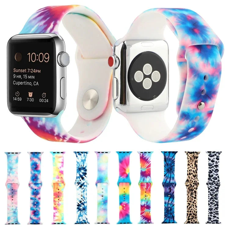 실리콘 페인팅 패턴 교체 시계줄, Apple Watch 시리즈 7 41mm / 6 & SE & 5 & 4 40mm / 3 & 2 & 1 38mm, 7 45mm / 6 & SE & 5 & 4 44mm / 3 & 2 & 1 42mm용