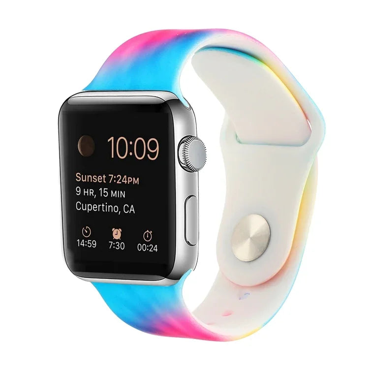실리콘 페인팅 패턴 교체 시계줄, Apple Watch 시리즈 7 41mm / 6 & SE & 5 & 4 40mm / 3 & 2 & 1 38mm, 7 45mm / 6 & SE & 5 & 4 44mm / 3 & 2 & 1 42mm용