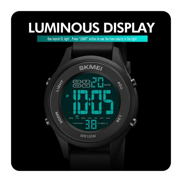 SKMEI 1758 다기능 LED 디지털 표시 발광 실리콘 스트랩 전자 시계