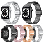 7구 이중 안전 버클 스틸 교체 스트랩 시계줄, Apple Watch 시리즈 7 41mm / 6 & SE & 5 & 4 40mm / 3 & 2 & 1 38mm, 7 45mm / 6 & SE & 5 & 4 44mm / 3 & 2 & 1 42mm용