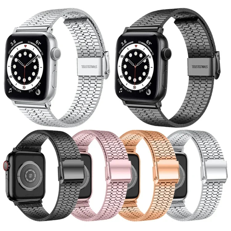 7구 이중 안전 버클 스틸 교체 스트랩 시계줄, Apple Watch 시리즈 7 41mm / 6 & SE & 5 & 4 40mm / 3 & 2 & 1 38mm, 7 45mm / 6 & SE & 5 & 4 44mm / 3 & 2 & 1 42mm용