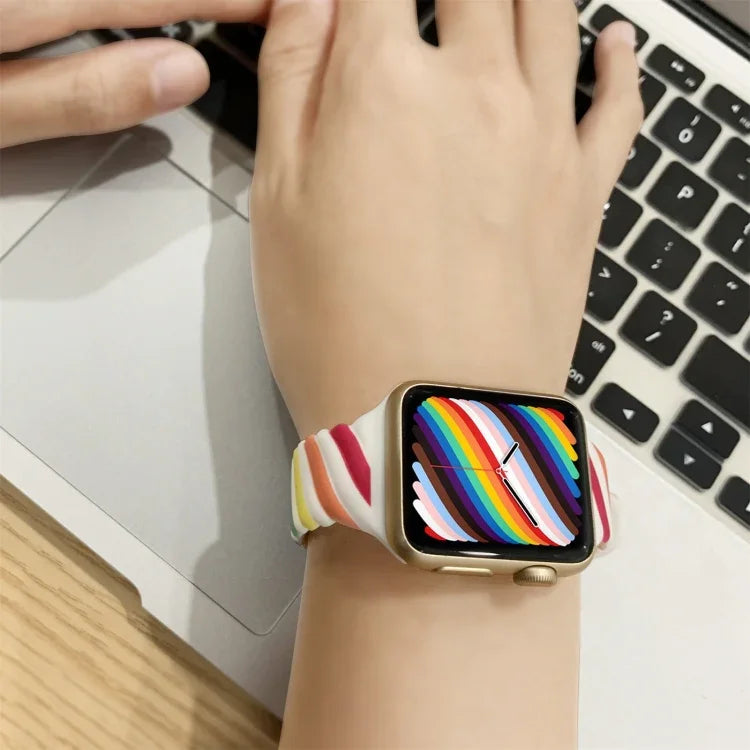 투톤 트위스트 실리콘 교체 스트랩 시계줄, Apple Watch 시리즈용, 7 41mm / 6 & SE & 5 & 4 40mm / 3 & 2 & 1 38mm, 7 45mm / 6 & SE & 5 & 4 44mm / 3 & 2 & 1 42mm