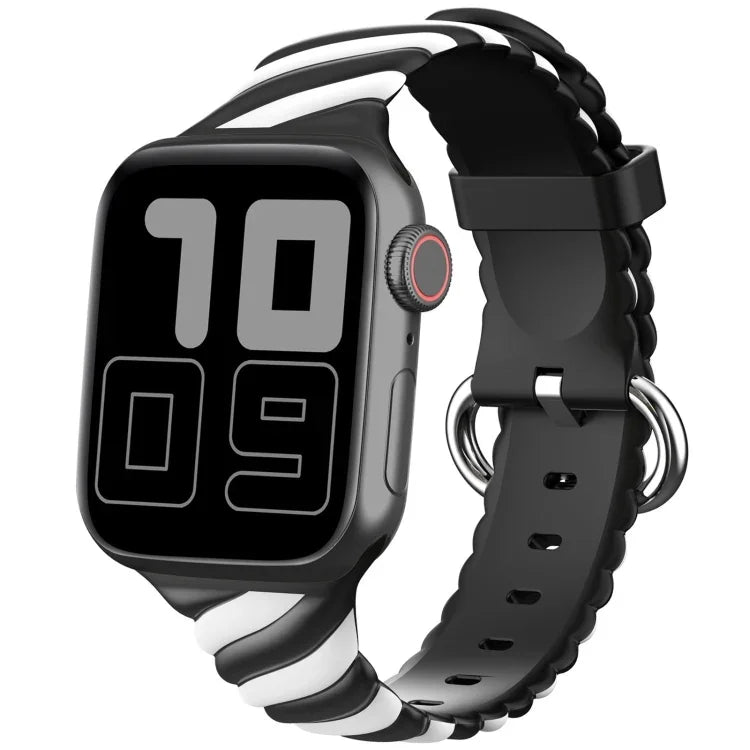 투톤 트위스트 실리콘 교체 스트랩 시계줄, Apple Watch 시리즈용, 7 41mm / 6 & SE & 5 & 4 40mm / 3 & 2 & 1 38mm, 7 45mm / 6 & SE & 5 & 4 44mm / 3 & 2 & 1 42mm