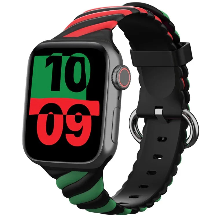 투톤 트위스트 실리콘 교체 스트랩 시계줄, Apple Watch 시리즈용, 7 41mm / 6 & SE & 5 & 4 40mm / 3 & 2 & 1 38mm, 7 45mm / 6 & SE & 5 & 4 44mm / 3 & 2 & 1 42mm