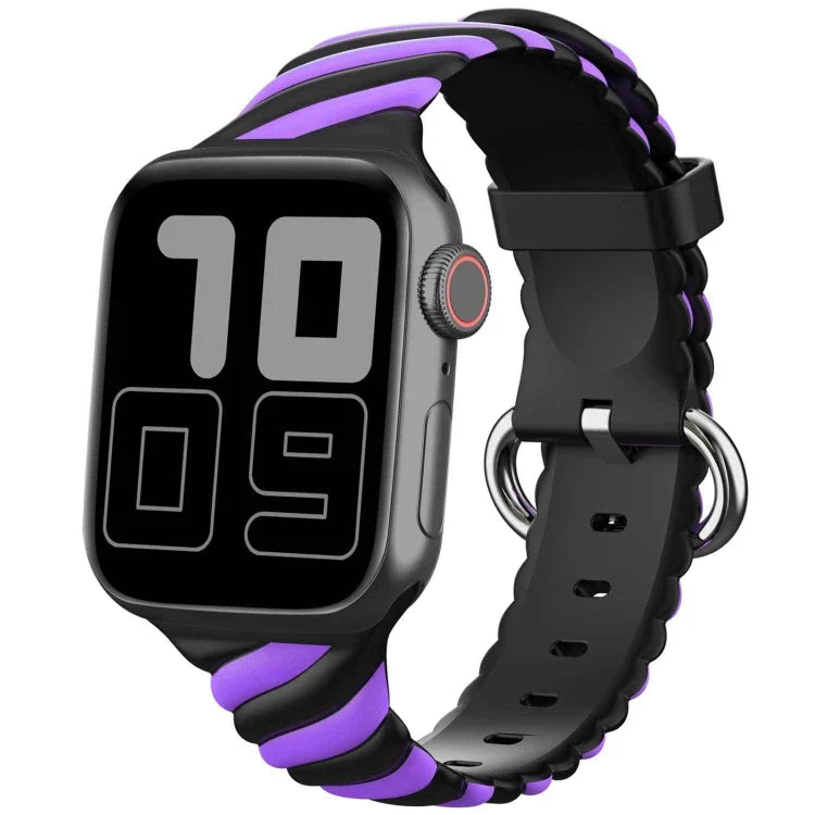 투톤 트위스트 실리콘 교체 스트랩 시계줄, Apple Watch 시리즈용, 7 41mm / 6 & SE & 5 & 4 40mm / 3 & 2 & 1 38mm, 7 45mm / 6 & SE & 5 & 4 44mm / 3 & 2 & 1 42mm