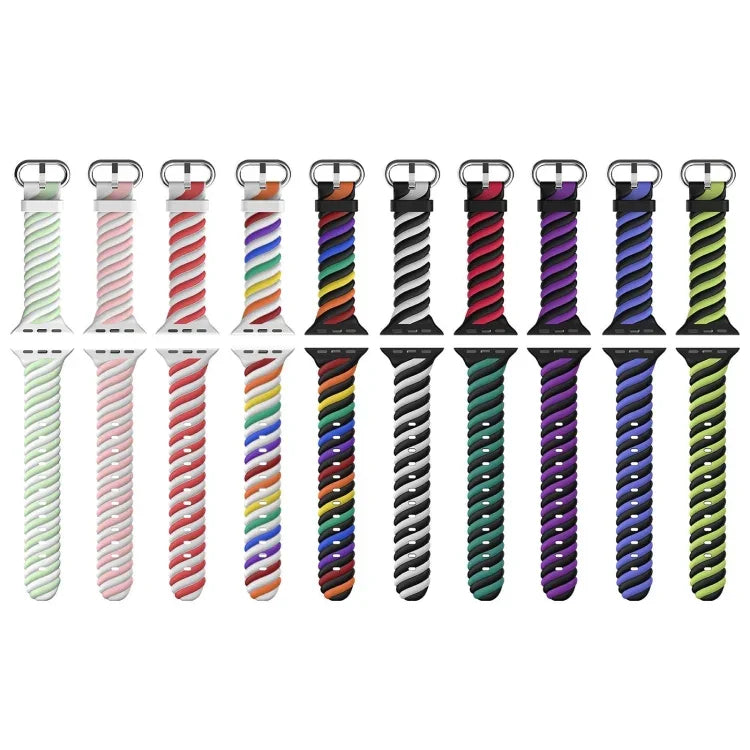 투톤 트위스트 실리콘 교체 스트랩 시계줄, Apple Watch 시리즈용, 7 41mm / 6 & SE & 5 & 4 40mm / 3 & 2 & 1 38mm, 7 45mm / 6 & SE & 5 & 4 44mm / 3 & 2 & 1 42mm